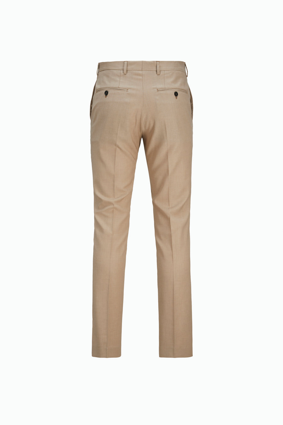 Pantalon de costume beige de PREMIUM BY JACK & JONES, avec poches boutonnées à l'arrière.