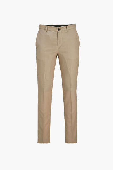 Pantalon de costume beige de PREMIUM BY JACK & JONES, avec poches latérales et coupe ajustée.
