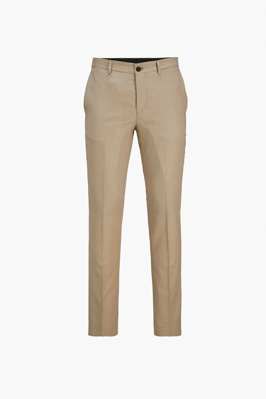 Pantalon de costume beige de PREMIUM BY JACK & JONES, avec poches latérales et coupe ajustée.
