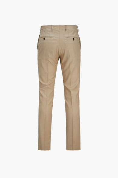 Pantalon de costume beige de PREMIUM BY JACK & JONES, vue de dos, avec poches boutonnées.
