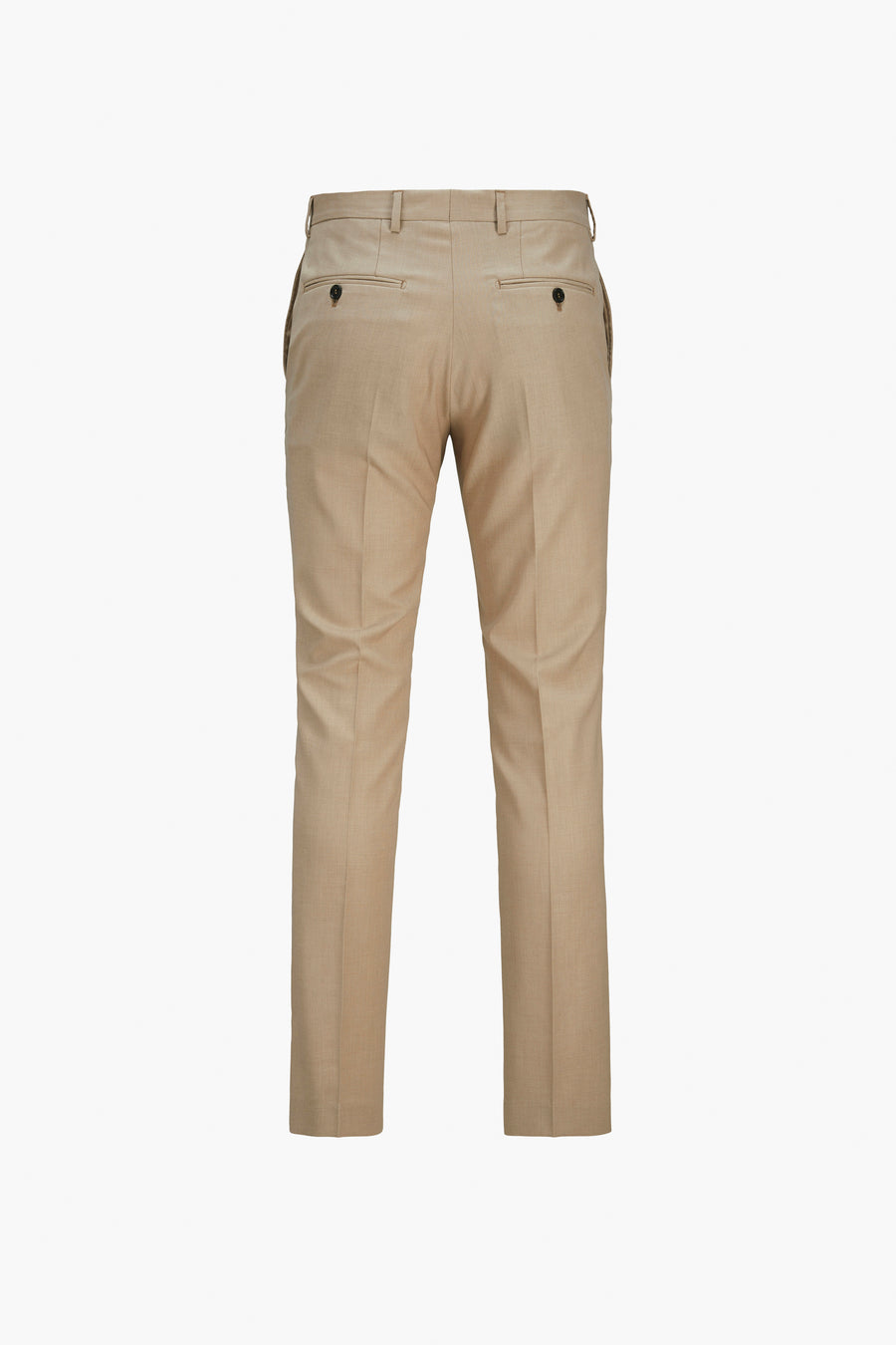 Pantalon de costume beige de PREMIUM BY JACK & JONES, vue de dos, avec poches boutonnées.