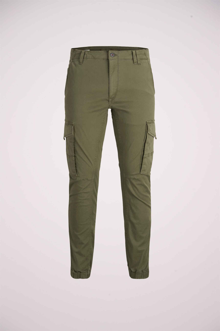 Pantalon cargo vert de JACK & JONES JEANS INTELLIGENCE, avec poches latérales et ourlets élastiqués.