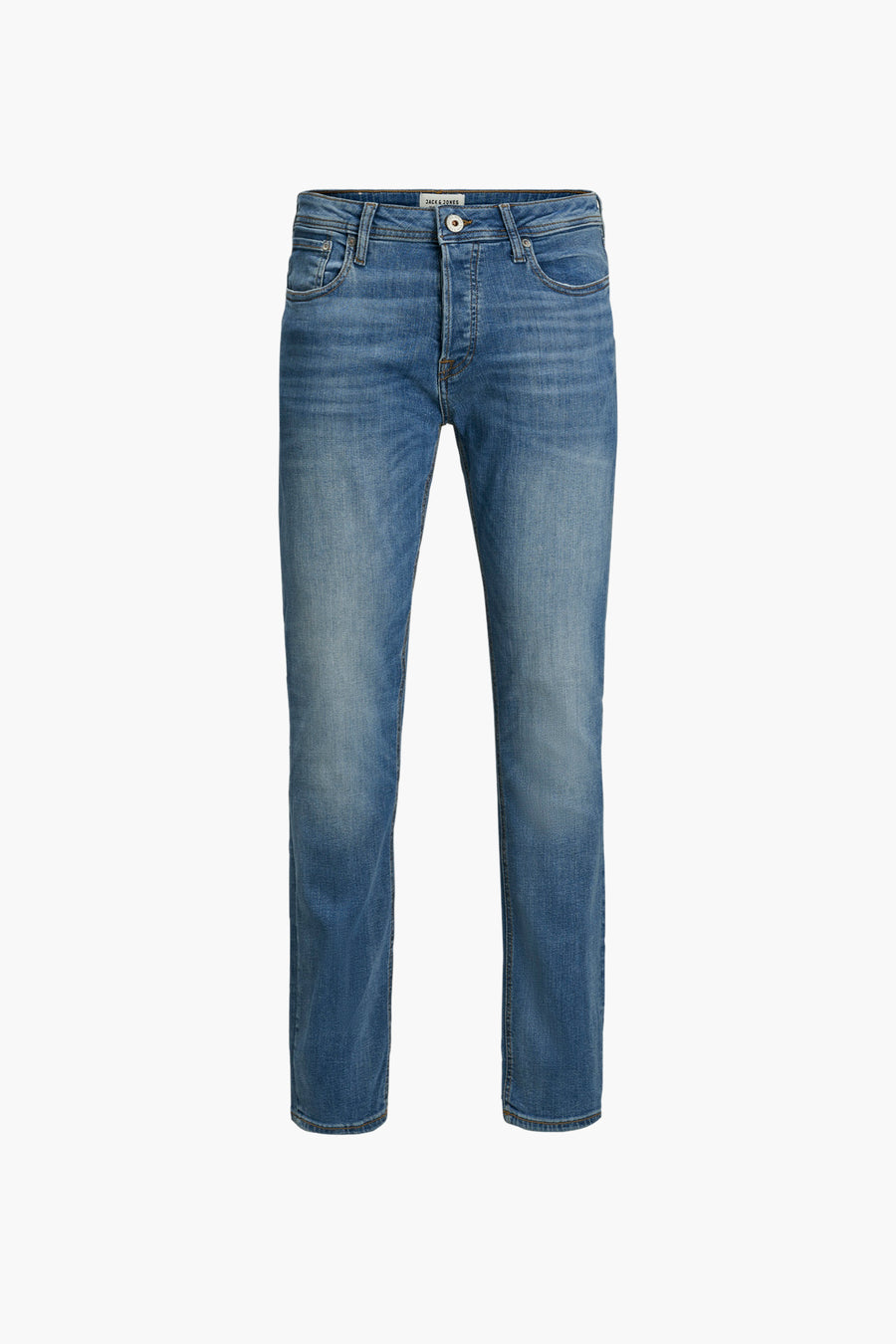 Slim jeans in medium blue denim van JACK & JONES, met subtiele wassing.