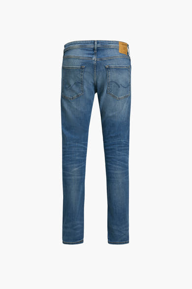 Slim jeans in medium blue denim van JACK & JONES JEANS INTELLIGENCE, achterzijde, met klassieke zakken en afwerkingen.