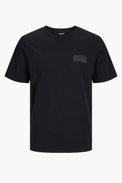 Zwart T-shirt met korte mouwen van JACK & JONES, met toon-op-toon logo op de borst.