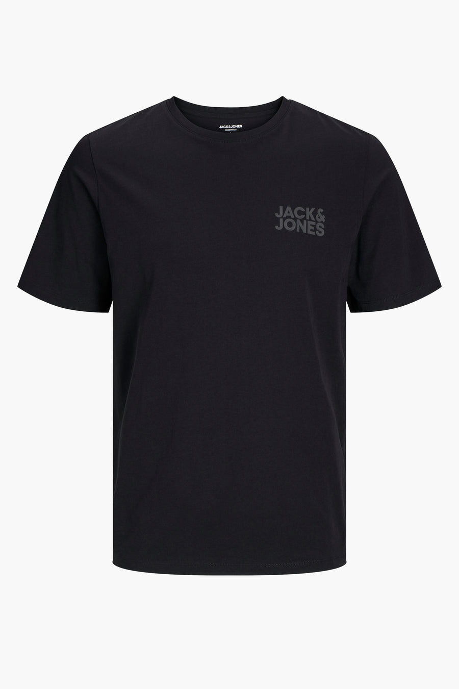Zwart T-shirt met korte mouwen van JACK & JONES, met toon-op-toon logo op de borst.
