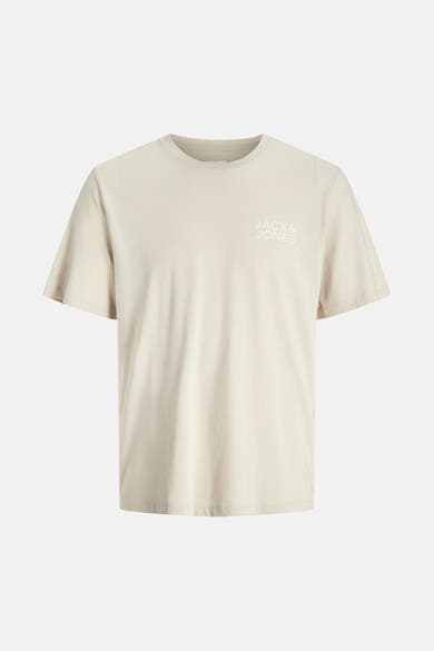 T-shirt à manches courtes beige de JACK & JONES avec logo imprimé sur le devant.