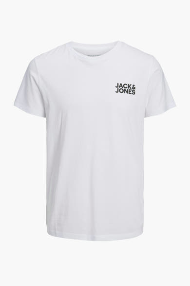 T-shirt blanc à manches courtes de JACK & JONES, avec logo noir sur le devant, coupe classique.