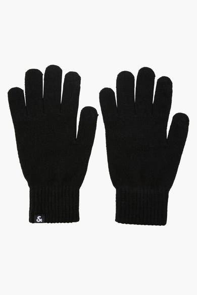 Gants noirs par ACCESSORIES BY JACK & JONES en tricot, vue de face.