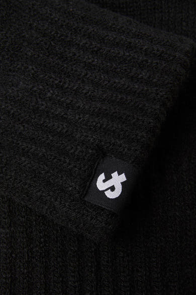 Gants noirs en tricot par ACCESSORIES BY JACK & JONES, avec étiquette de marque blanche cousue.
