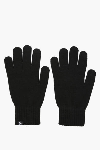 Gants noirs en tricot d'ACCESSORIES BY JACK & JONES, avec poignets côtelés et logo discret.