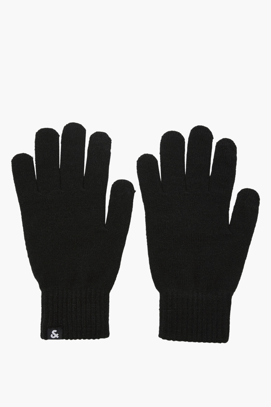 Gants noirs en tricot d'ACCESSORIES BY JACK & JONES, avec poignets côtelés et logo discret.