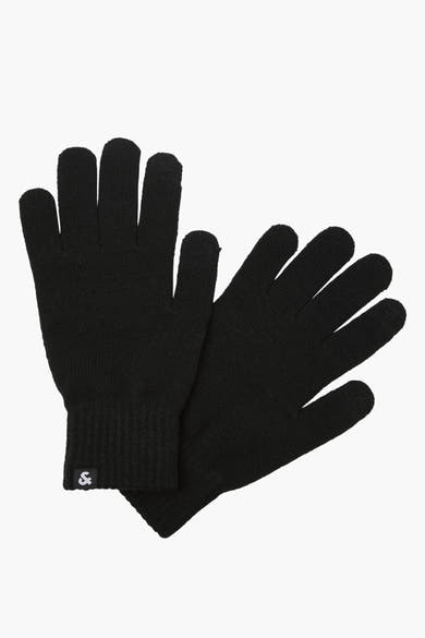 Gants noirs en tricot par Accessories by Jack & Jones, présentant un design unisexe et une texture fine.