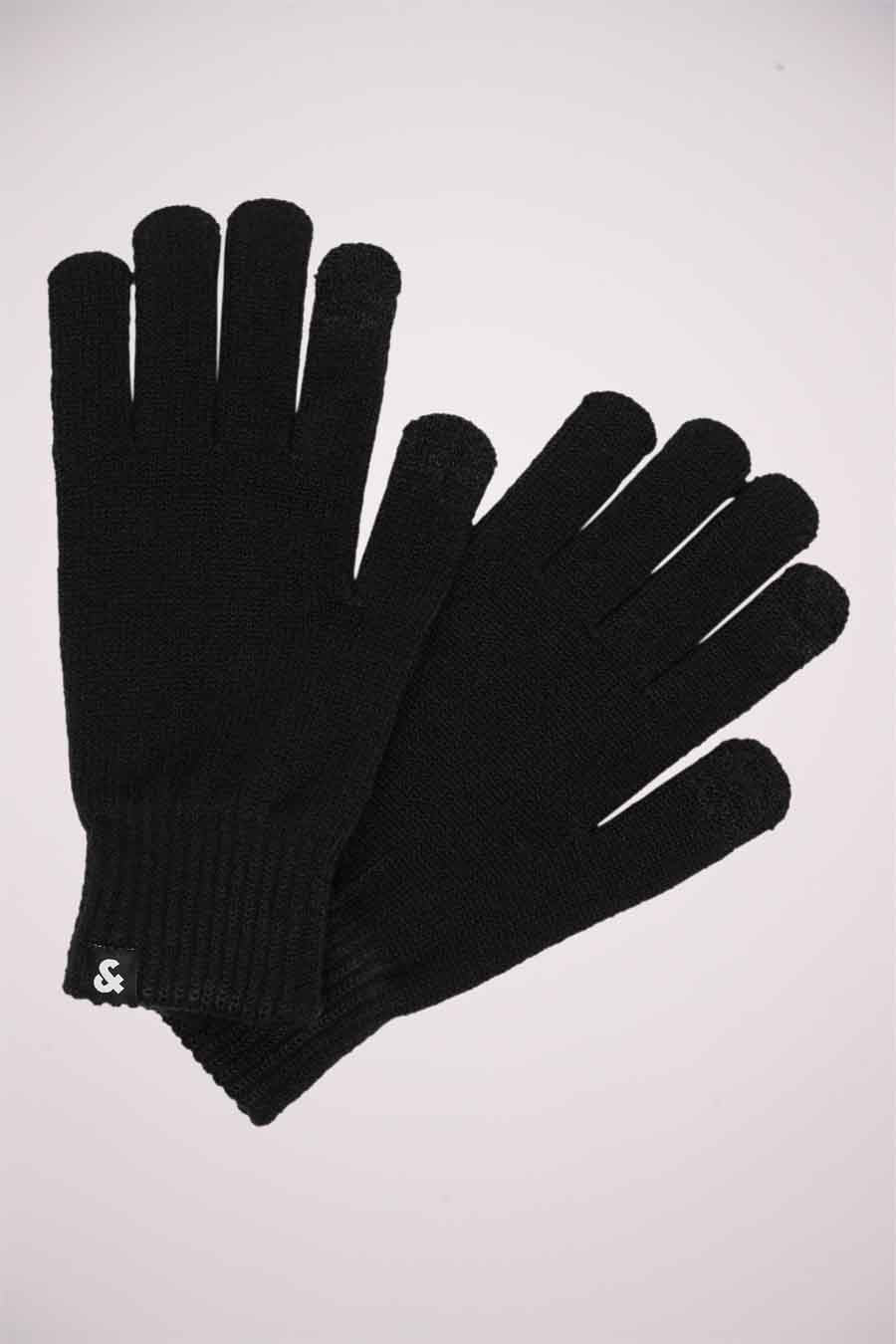 Gants noirs de ACCESSORIES BY JACK & JONES avec un détail de logo blanc sur la manchette.