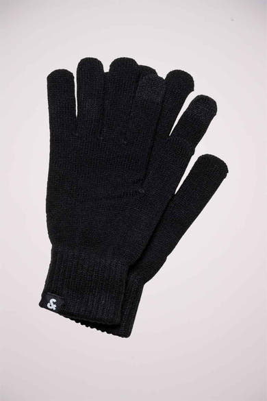 Gants noirs en tricot par ACCESSORIES BY JACK & JONES avec un petit logo sur le poignet.