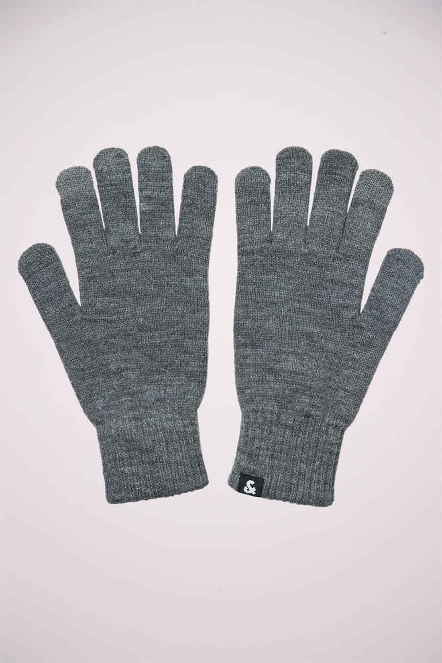 Gants gris tricotés par ACCESSORIES BY JACK & JONES, avec poignets côtelés et motif texturé.