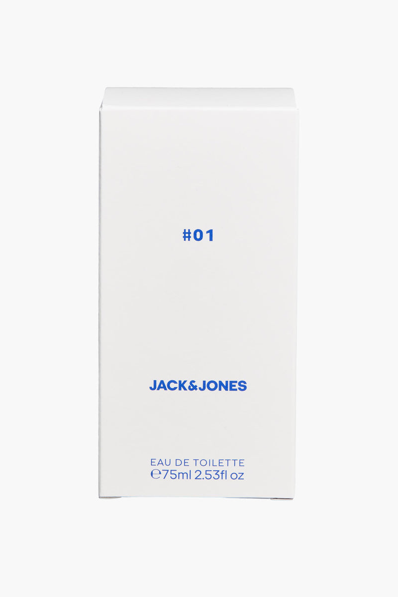 Parfum blanc de ACCESSORIES BY JACK & JONES, avec le numéro #01 écrit en bleu, dans un emballage blanc.
