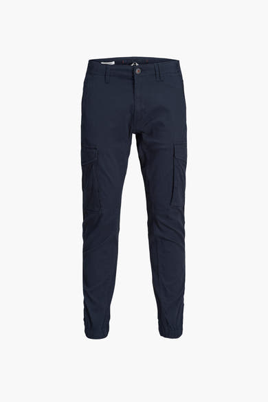 Pantalon cargo bleu marine de JACK & JONES JEANS INTELLIGENCE avec poches latérales et ourlets élastiques.