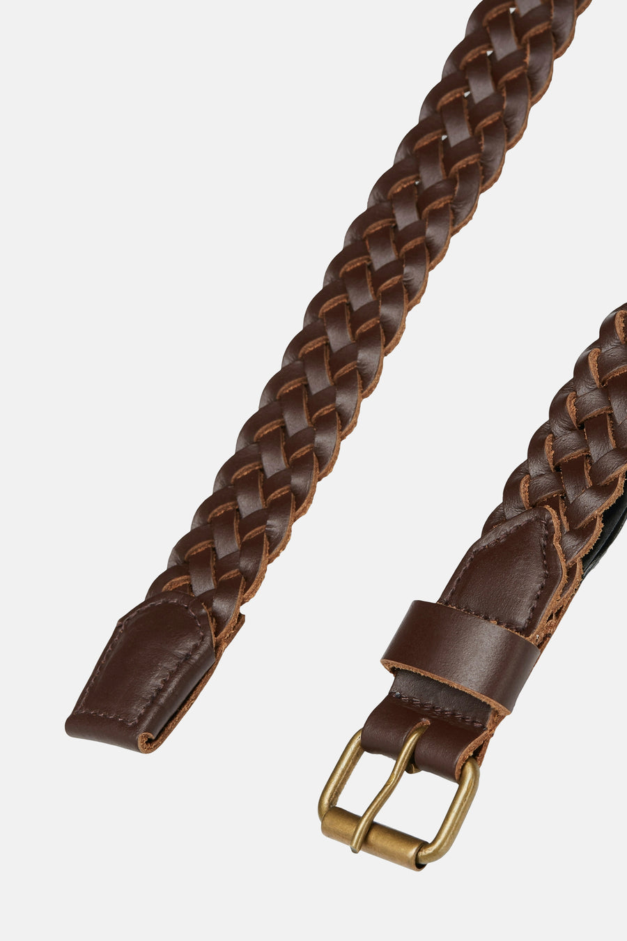 Gevlochten bruine riem van ACCESSORIES BY JACK & JONES met verouderde gouden metalen gesp.