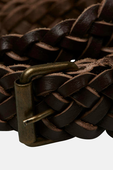 Gevlochten bruine leren riem van ACCESSORIES BY JACK & JONES met een verouderde metalen gesp.