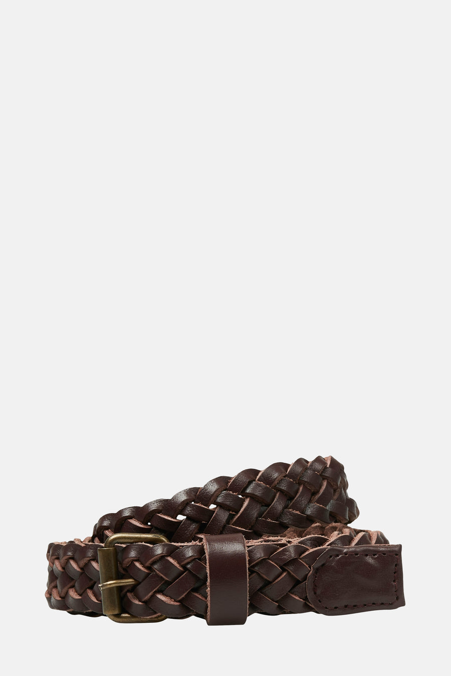 Gevlochten bruine riem van ACCESSORIES BY JACK & JONES met een verouderde metalen gesp.