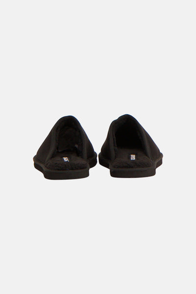 Chaussons noirs de ACCESSORIES BY JACK & JONES, vus de dos avec intérieur douillet et petit logo sur la semelle.