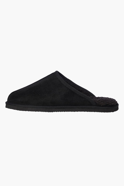 Mules noires ACCESSORIES BY JACK & JONES, avec intérieur fourré, vue de côté.