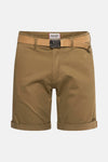 Korte kaki broek van JACK & JONES, met beige canvas riem en zilveren gesp.
