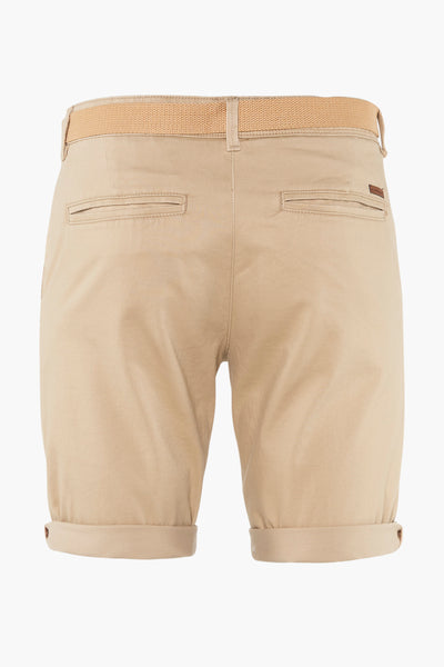 Short beige de JACK & JONES JEANS INTELLIGENCE, avec ceinture tressée et ourlets retournés, vue de dos.