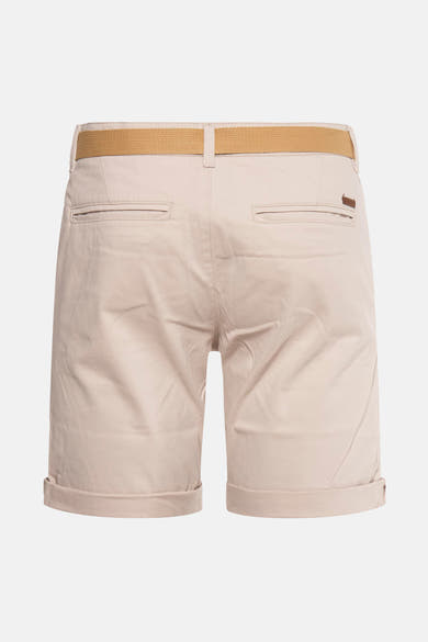 Korte beige JACK & JONES JEANS INTELLIGENCE met een gevlochten riem, paspelzakken achter en omslagen aan de zomen.