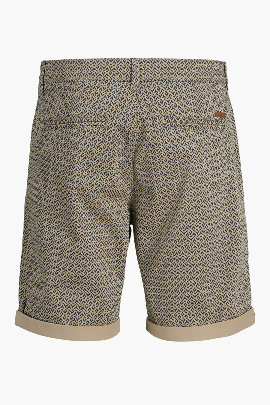 Beige Bermuda van JACK & JONES JEANS INTELLIGENCE met geometrisch patroon en omgeslagen zomen, achterzijde.