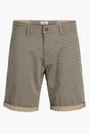 Beige Bermuda JACK & JONES JEANS INTELLIGENCE met all-over patroon en omgeslagen zomen.