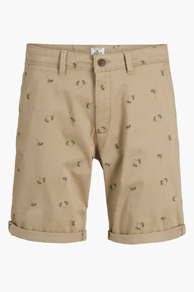 Beige bermuda van JACK & JONES JEANS INTELLIGENCE met donkergroen palmboompatroon.