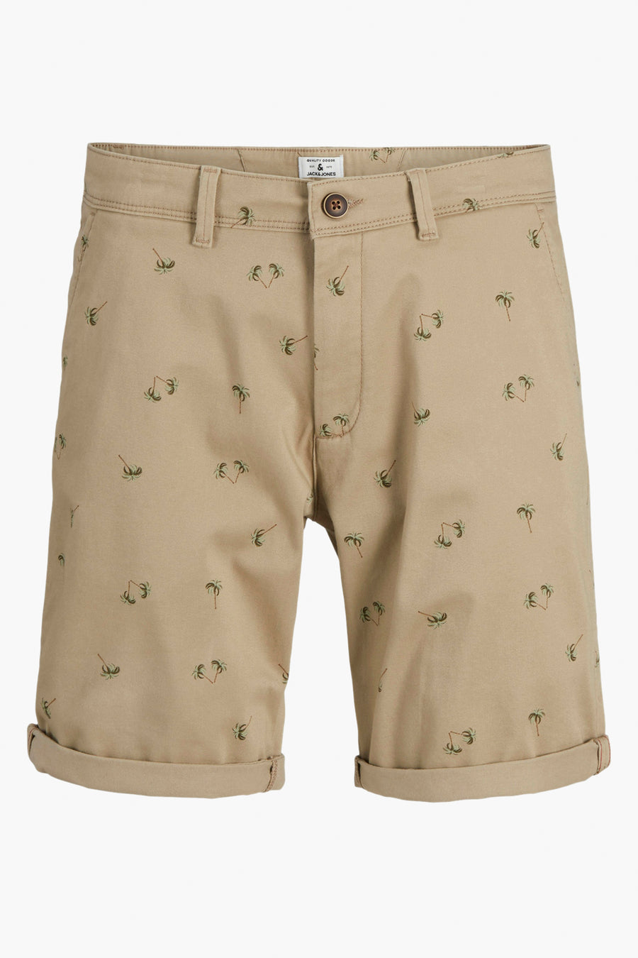 Beige bermuda van JACK & JONES JEANS INTELLIGENCE met donkergroen palmboompatroon.