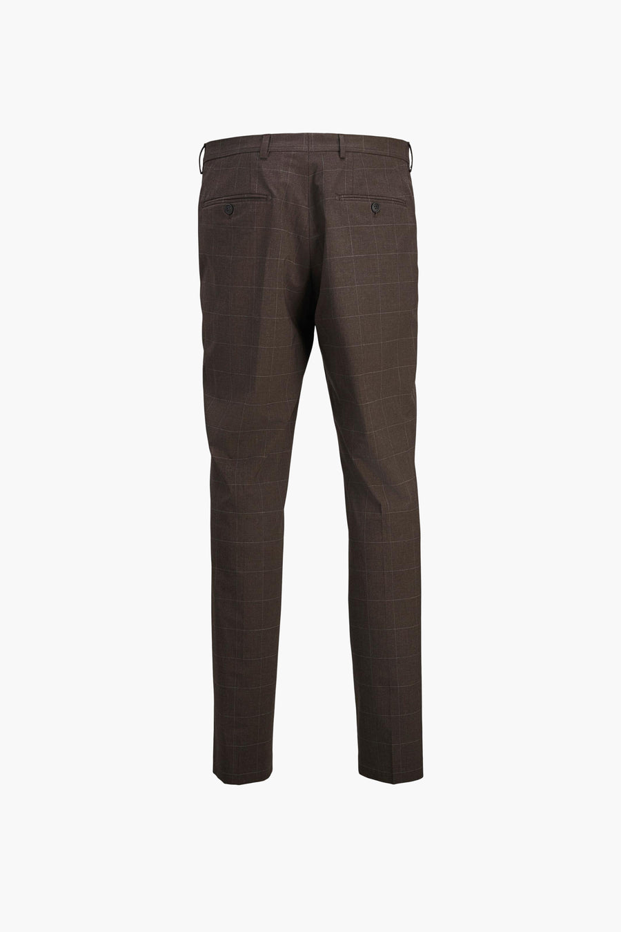 Pantalon de costume marron quadrillé de PREMIUM by JACK & JONES, avec poches arrière boutonnées.