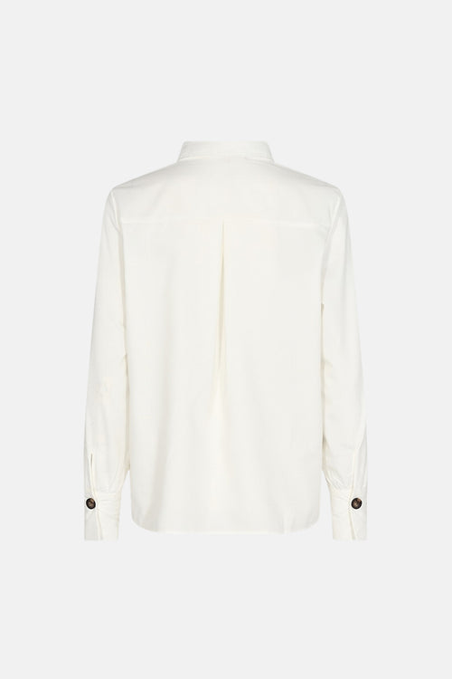 Blouse blanche à manches longues de FREEQUENT, avec fermeture à boutons aux poignets, vue de dos.
