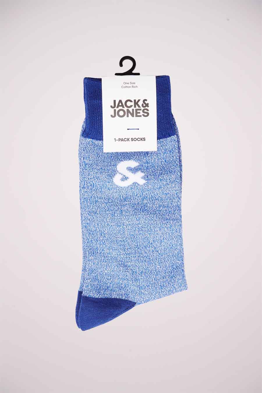 Chaussettes bleues en coton par ACCESSORIES BY JACK & JONES, avec un logo brodé blanc.