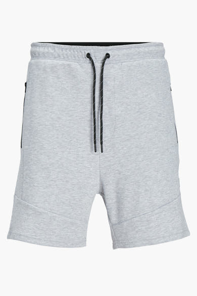 Korte grijze short van JACK & JONES JEANS INTELLIGENCE, met zwart trekkoord en zijzakken met rits.
