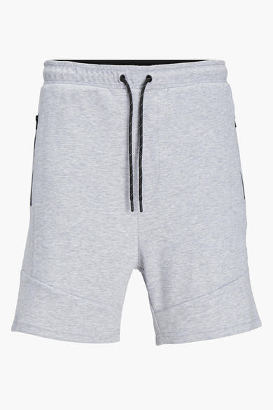 Grijze gemêleerde korte broek van JACK & JONES JEANS INTELLIGENCE, met zwart trekkoord en zakken met rits.