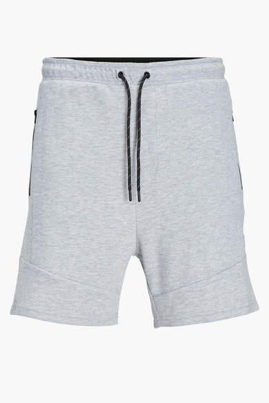Grijze korte broek van JACK & JONES JEANS INTELLIGENCE met zwart trekkoord en ritszakken.