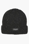 Bonnet noir moucheté par Jack & Jones, en maille côtelée avec un revers plié et une étiquette logo.