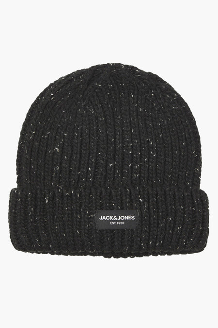 Zwarte gebreide muts van Accessories by Jack & Jones, met gemêleerde details.