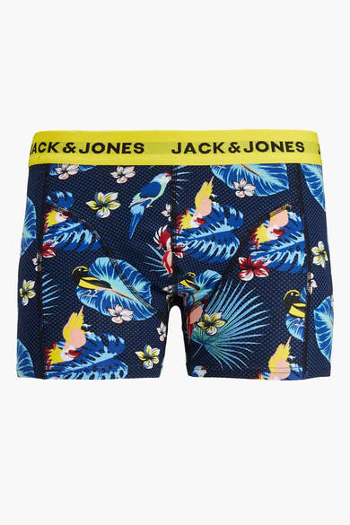 Boxer bleu d'ACCESSORIES BY JACK & JONES avec motif floral et oiseaux tropicaux.
