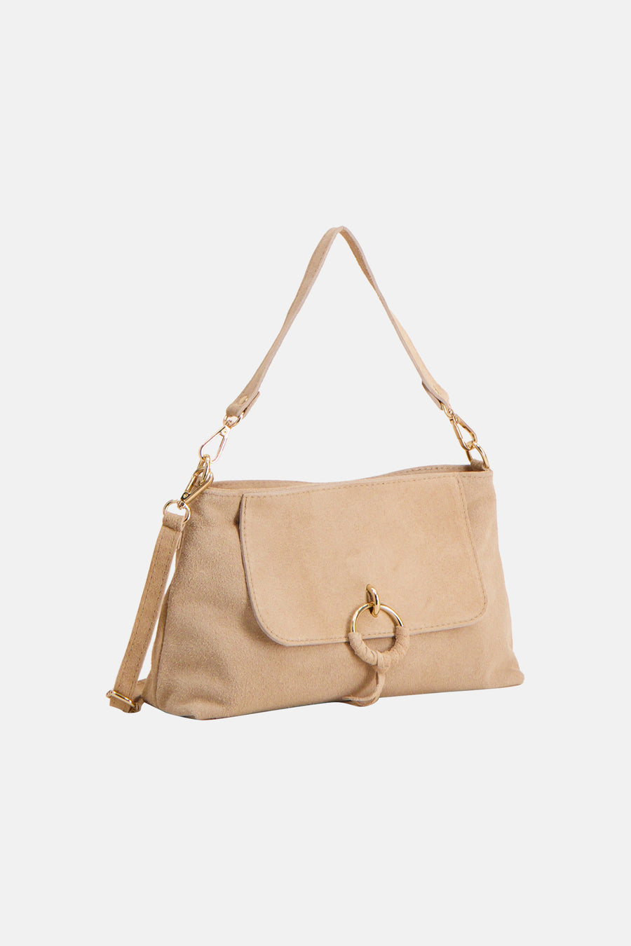 Sac à bandoulière écru Access®, avec une bandoulière fine, une boucle dorée et un rabat.
