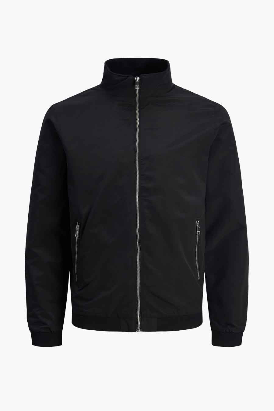 Korte zwarte jas van Jack & Jones met een zilveren ritssluiting.