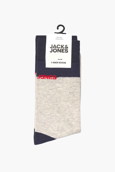 Grijze sokken van ACCESSORIES BY JACK & JONES met een color block patroon in marineblauw en gemêleerd grijs.