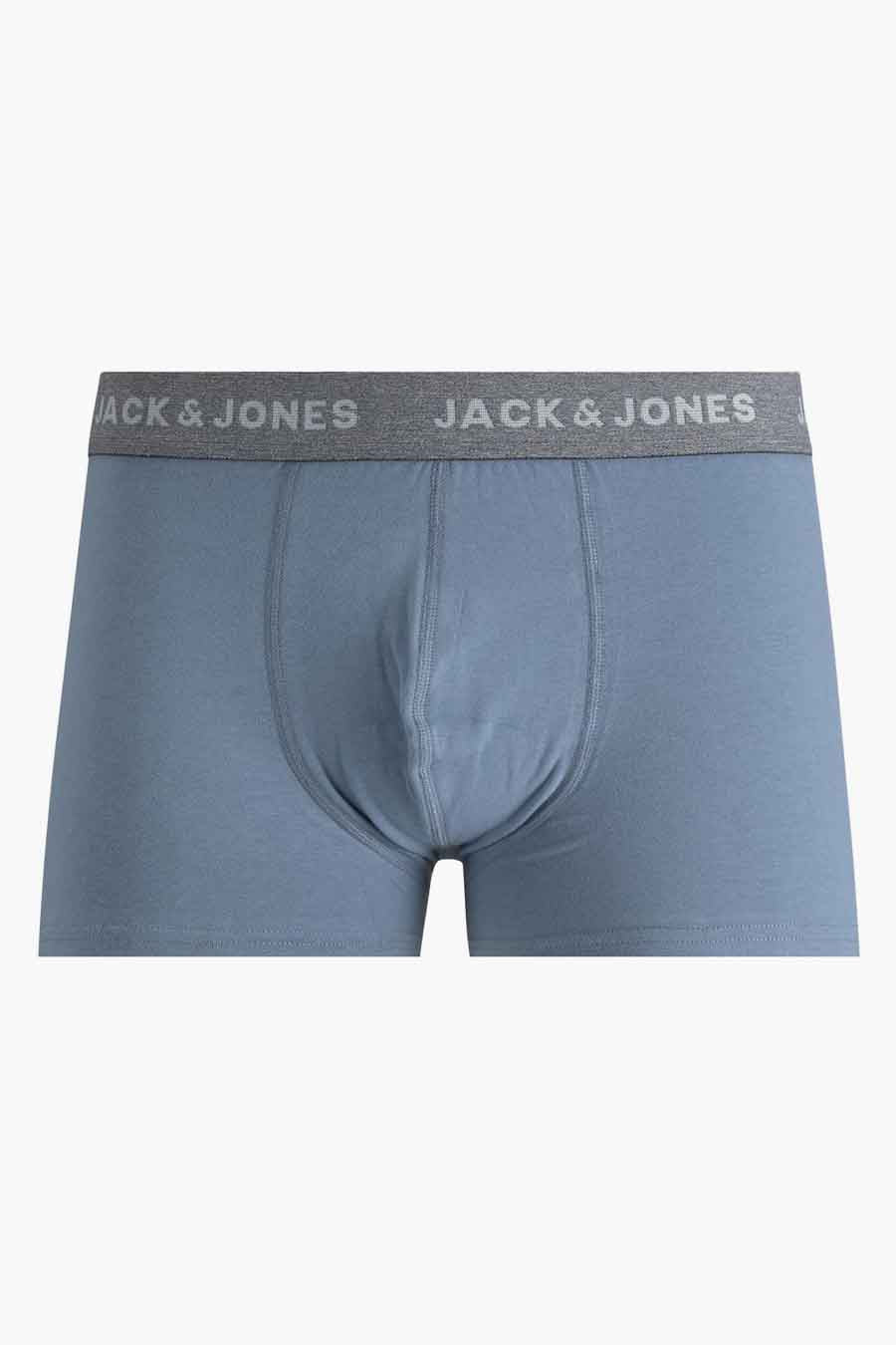 Boxer bleu de ACCESSORIES BY JACK & JONES, avec ceinture élastique grise portant le nom de la marque.