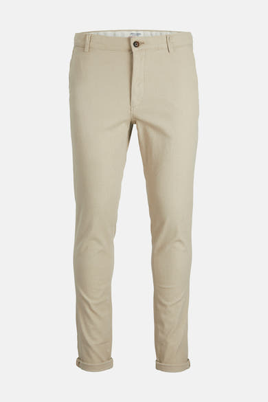 Chino beige de JACK & JONES JEANS INTELLIGENCE avec ourlets retroussés et texture subtile.