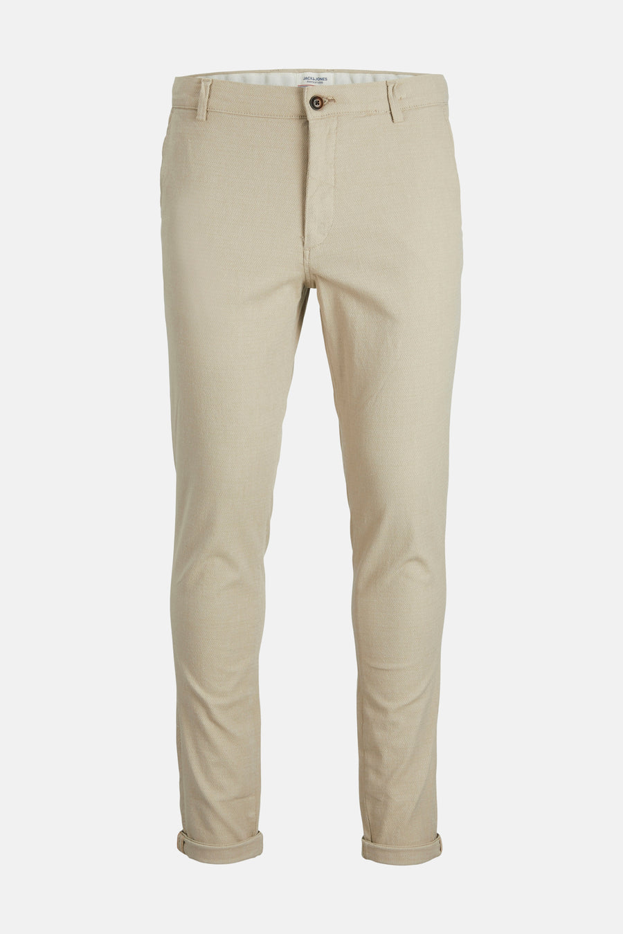 Chino beige de JACK & JONES JEANS INTELLIGENCE avec ourlets retroussés et texture subtile.