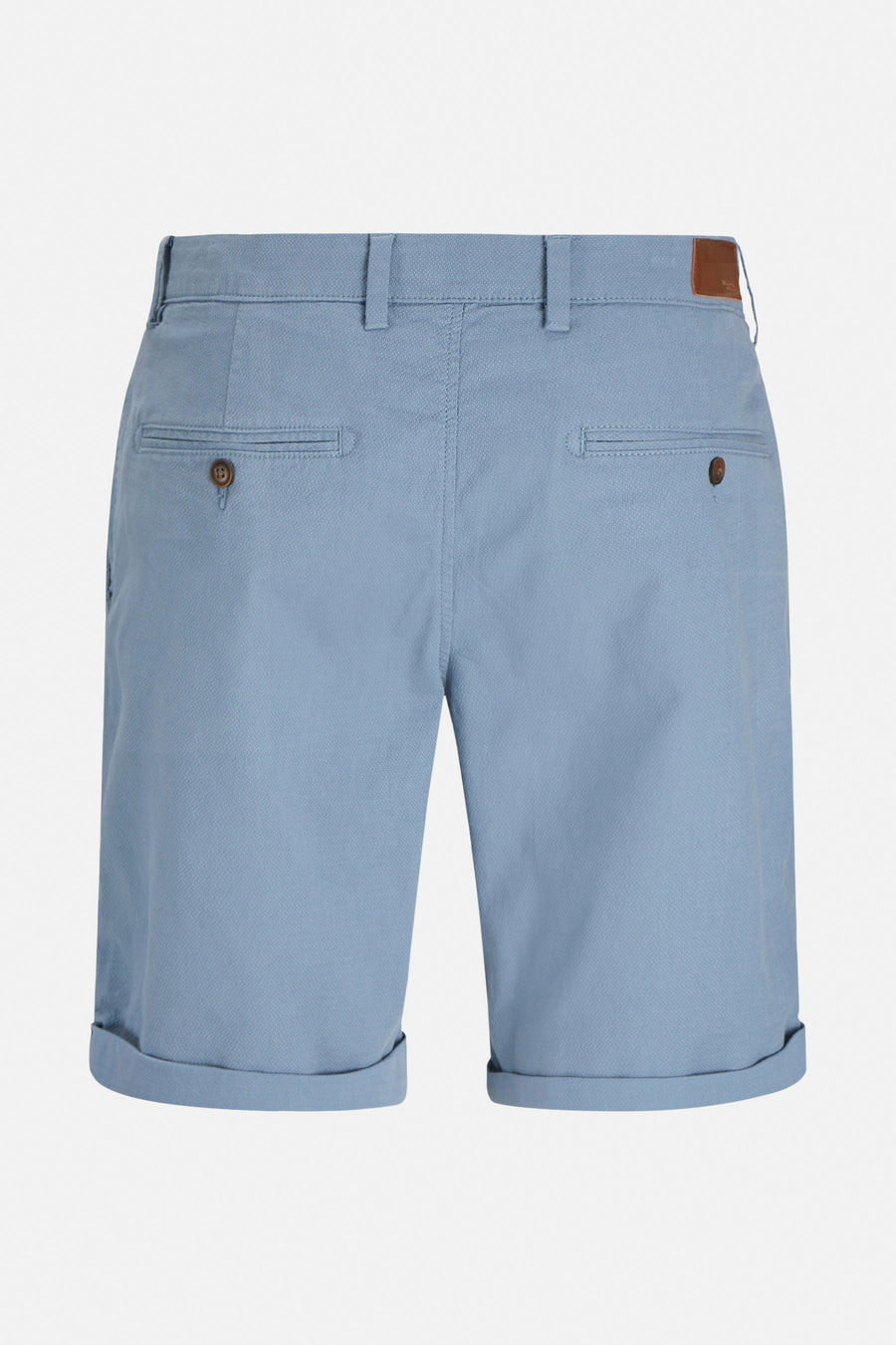 Short bleu de JACK & JONES JEANS INTELLIGENCE, avec poches boutonnées à l'arrière et ourlets retroussés.